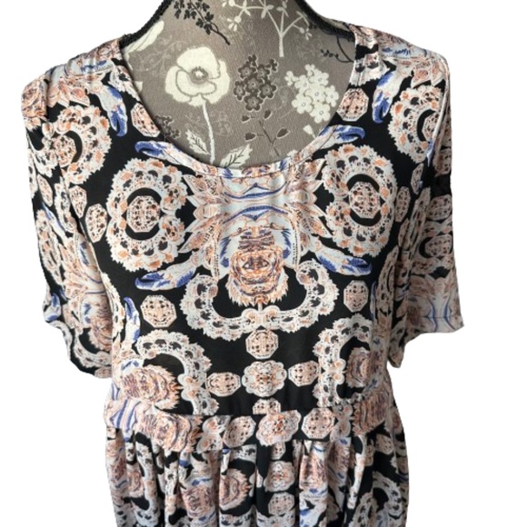 Passion Fusion Women's Small Multitone Bohemian Short Sleeves Mini Dress/Tunic - Picture 2 of 15